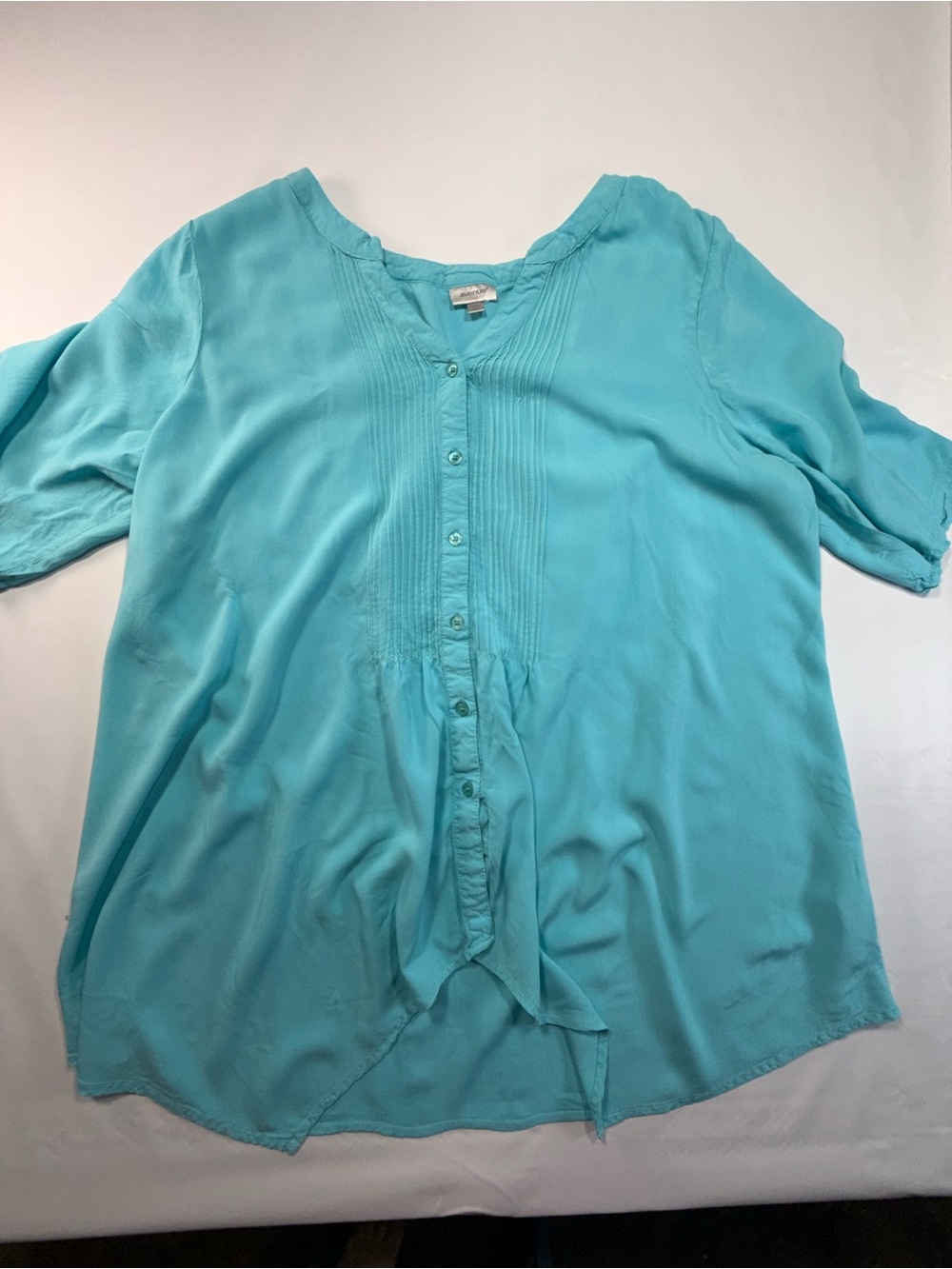 Modern Turquoise Blue Pintuck Button Front Rayon Tunic Top Avenue 22/24 Plus - Picture 2 of 8
